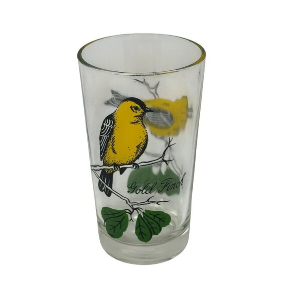 VTG Peanut Butter Glass Tumbler Gold Finch Bird 3"x5" Juice Drinking Glass Retro - Picture 1 of 7